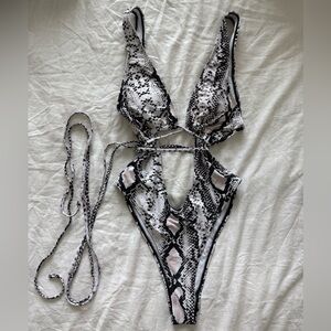 Snake Print Cutout One-Piece Swimsuit